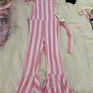 Pink and White Striped Bodysuit with Thin Straps